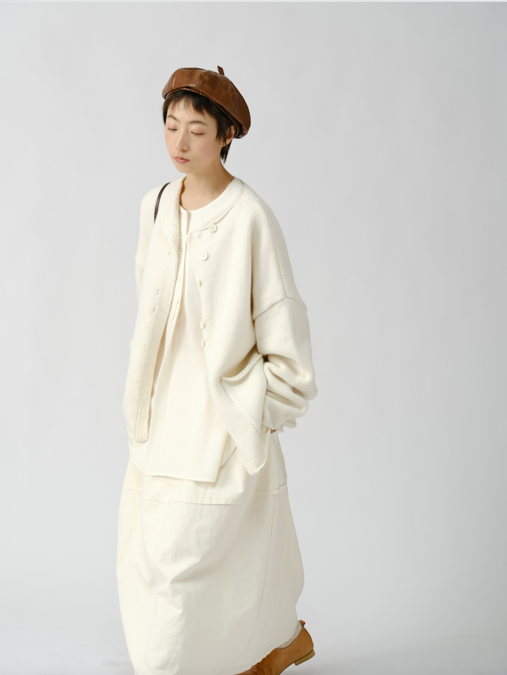 アシンメトリーロールドニットカーディガン