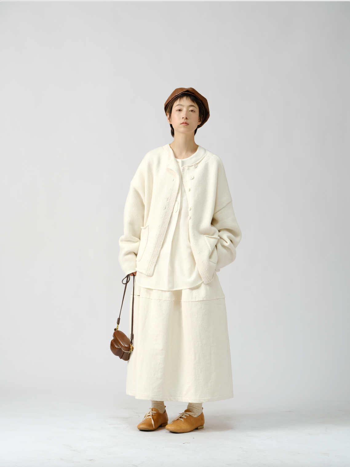 アシンメトリーロールドニットカーディガン