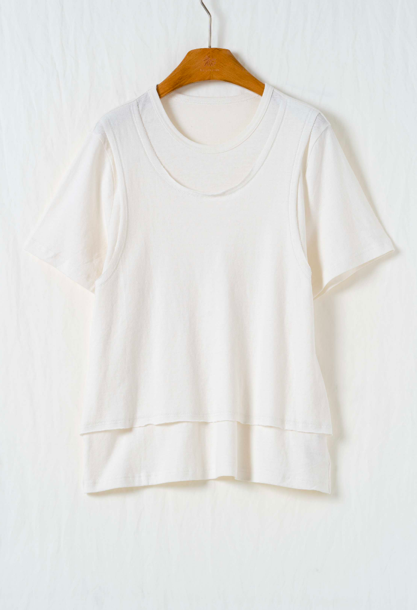 ヘンプコットン レイヤード風ニットTシャツ