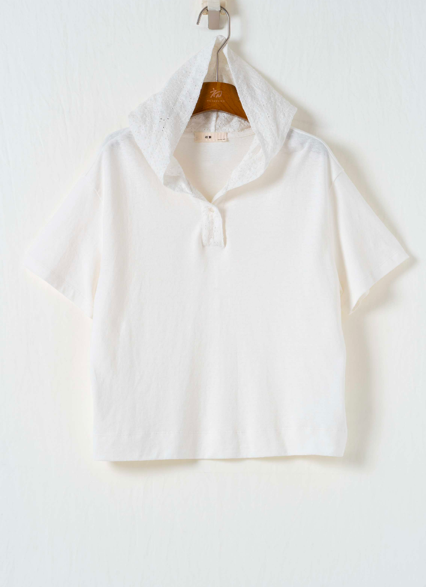 異素材フード付きショートTシャツ