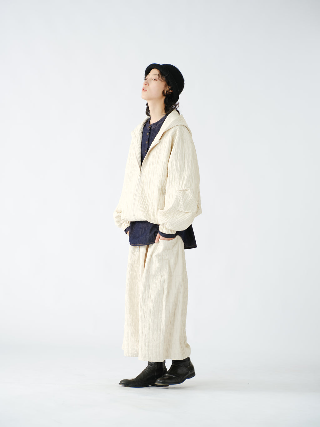 ワッシャー キルティングワイドパンツ