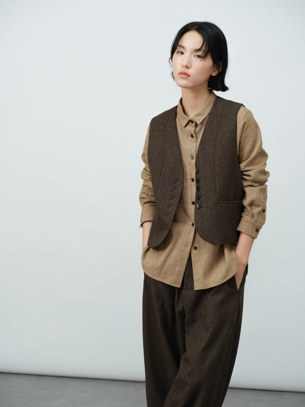 ヘリンボーンウールベスト