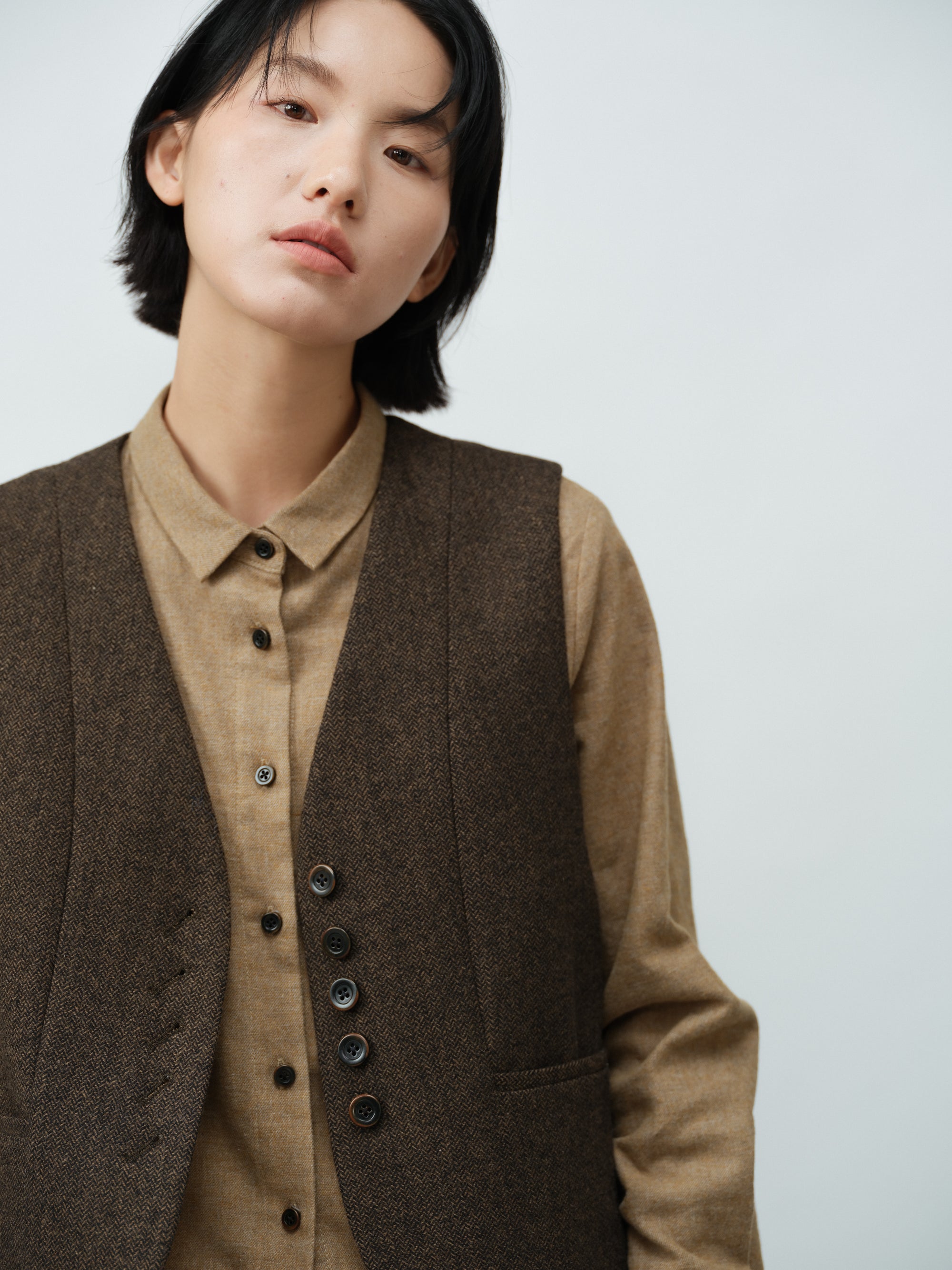 ヘリンボーンウールベスト