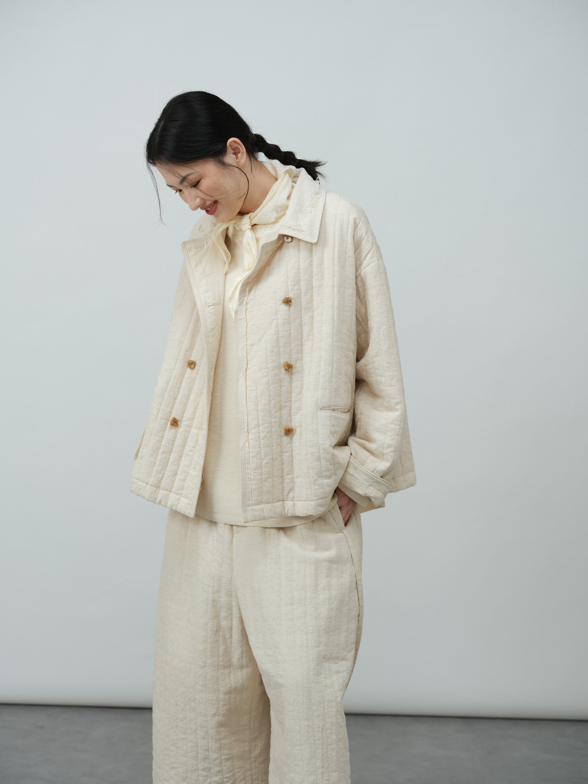 リネン中綿ジャケット（襟付）