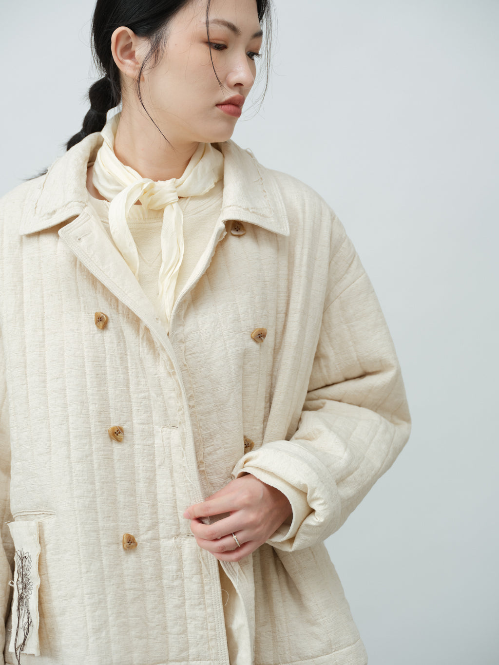 リネン中綿ジャケット（襟付）