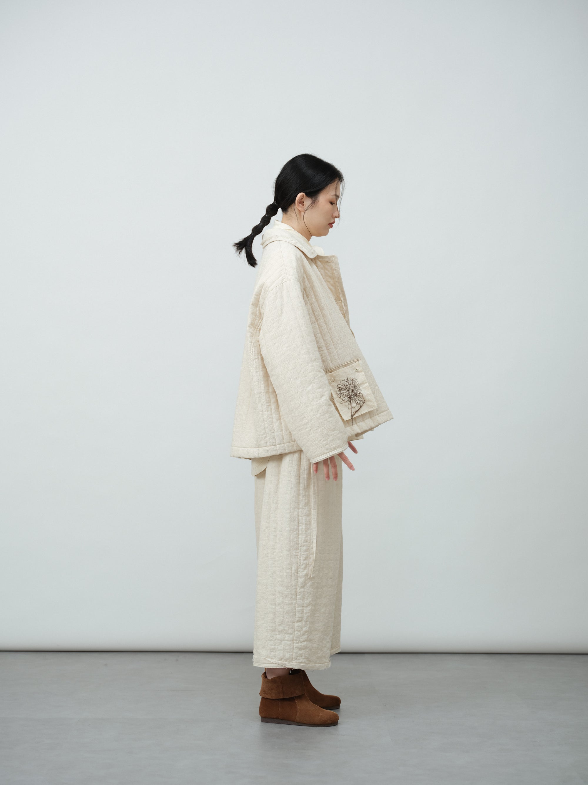リネン中綿ジャケット（襟付）