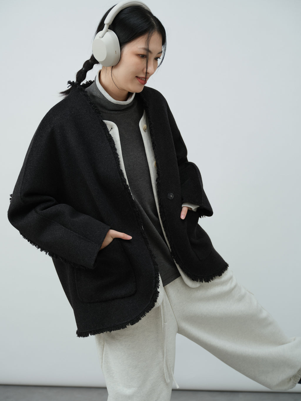 シルク混ハイネックTシャツ