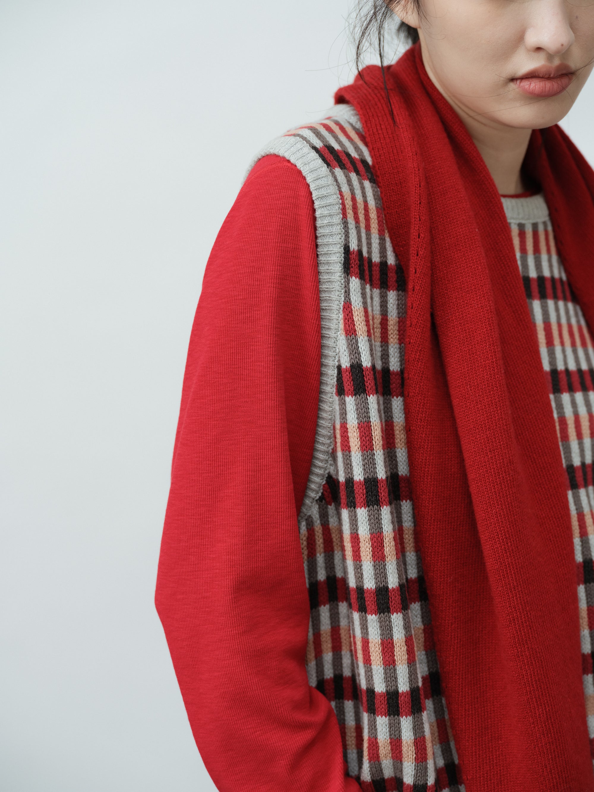 チェックニットベスト