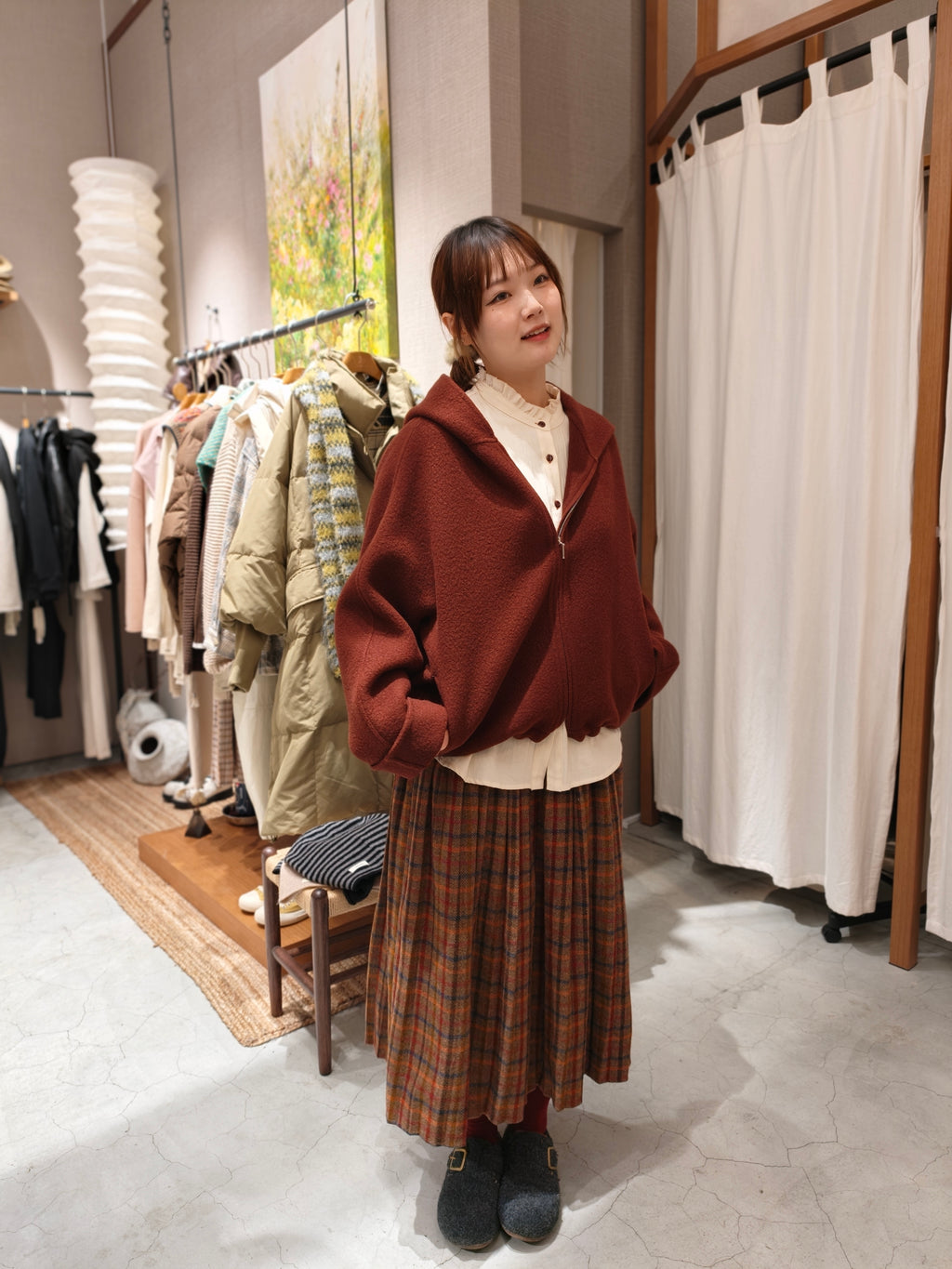 フード付きウールコート