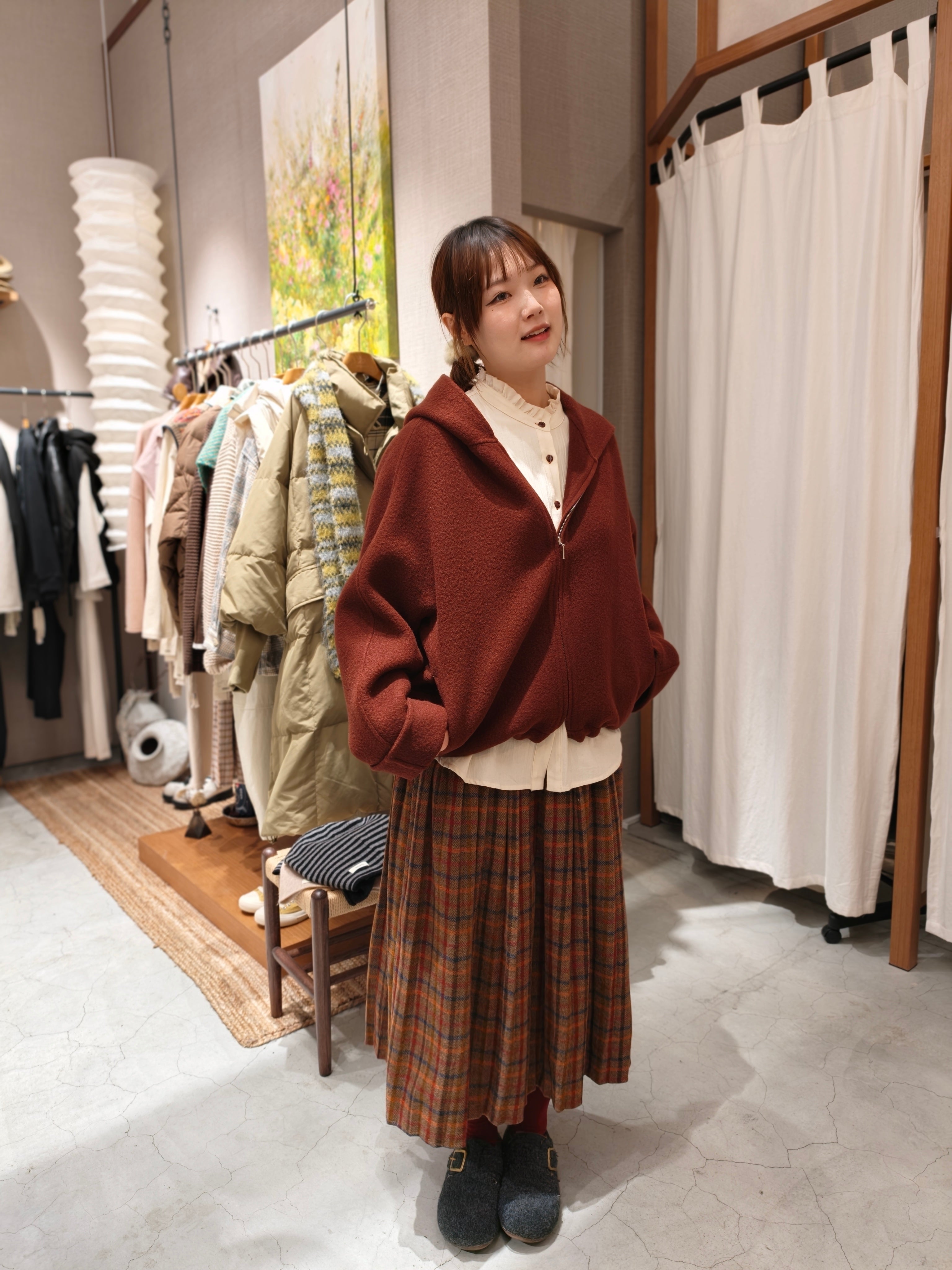 フード付きウールコート