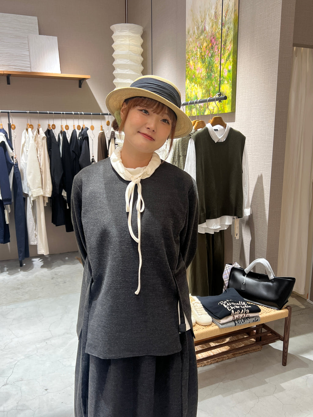 ハイネックリボン長袖Tシャツ