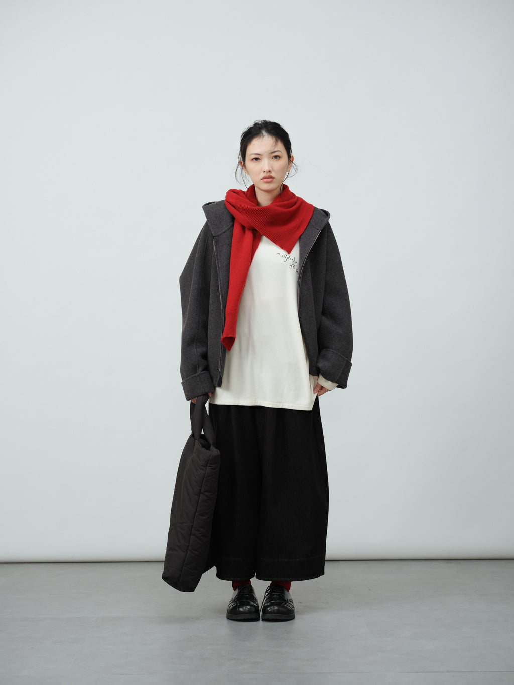 フード付きウールコート