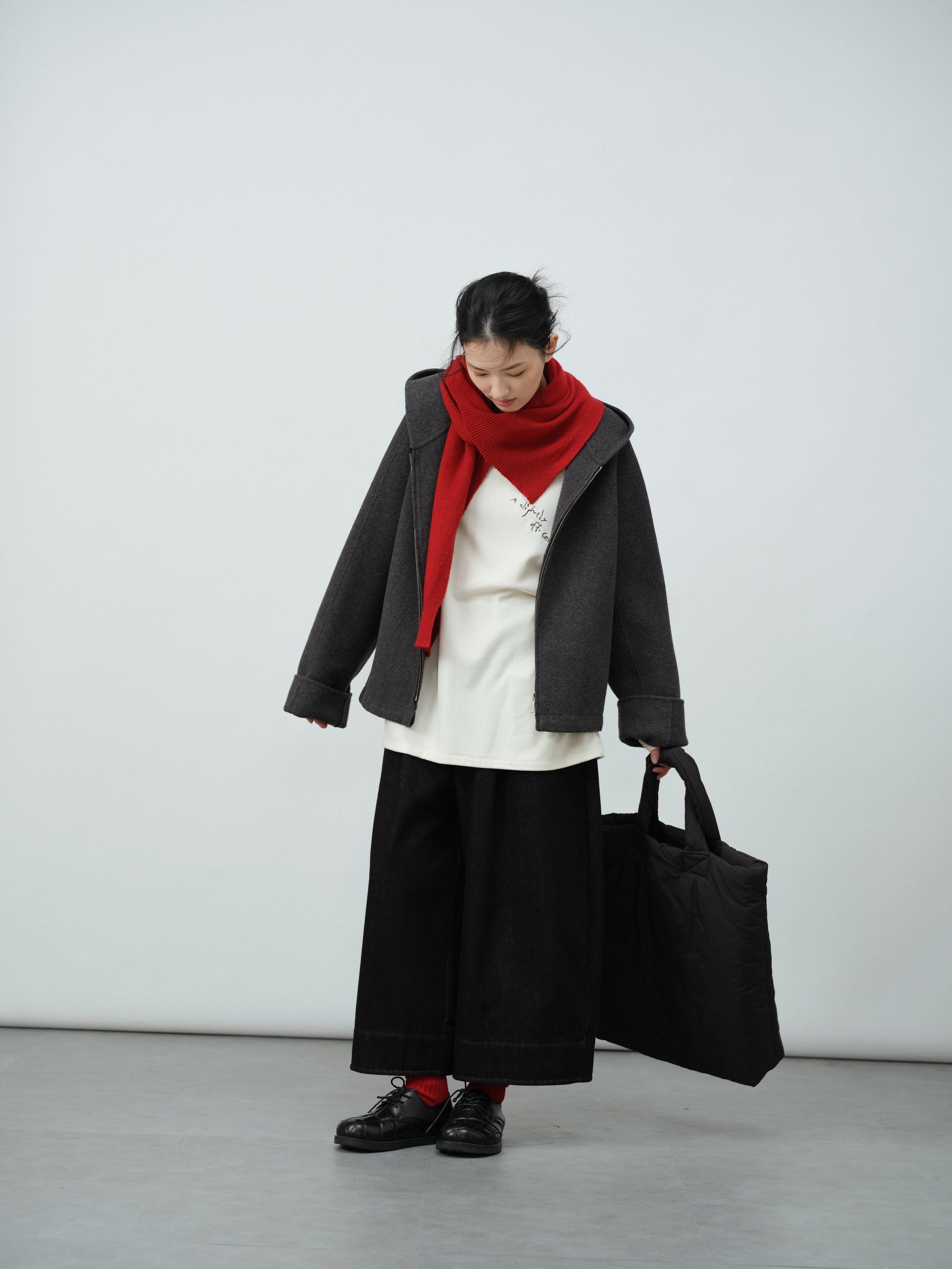 フード付きウールコート