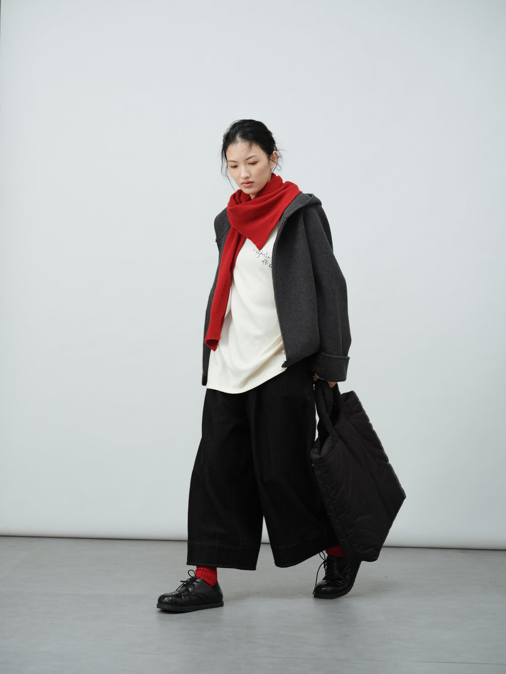 フード付きウールコート