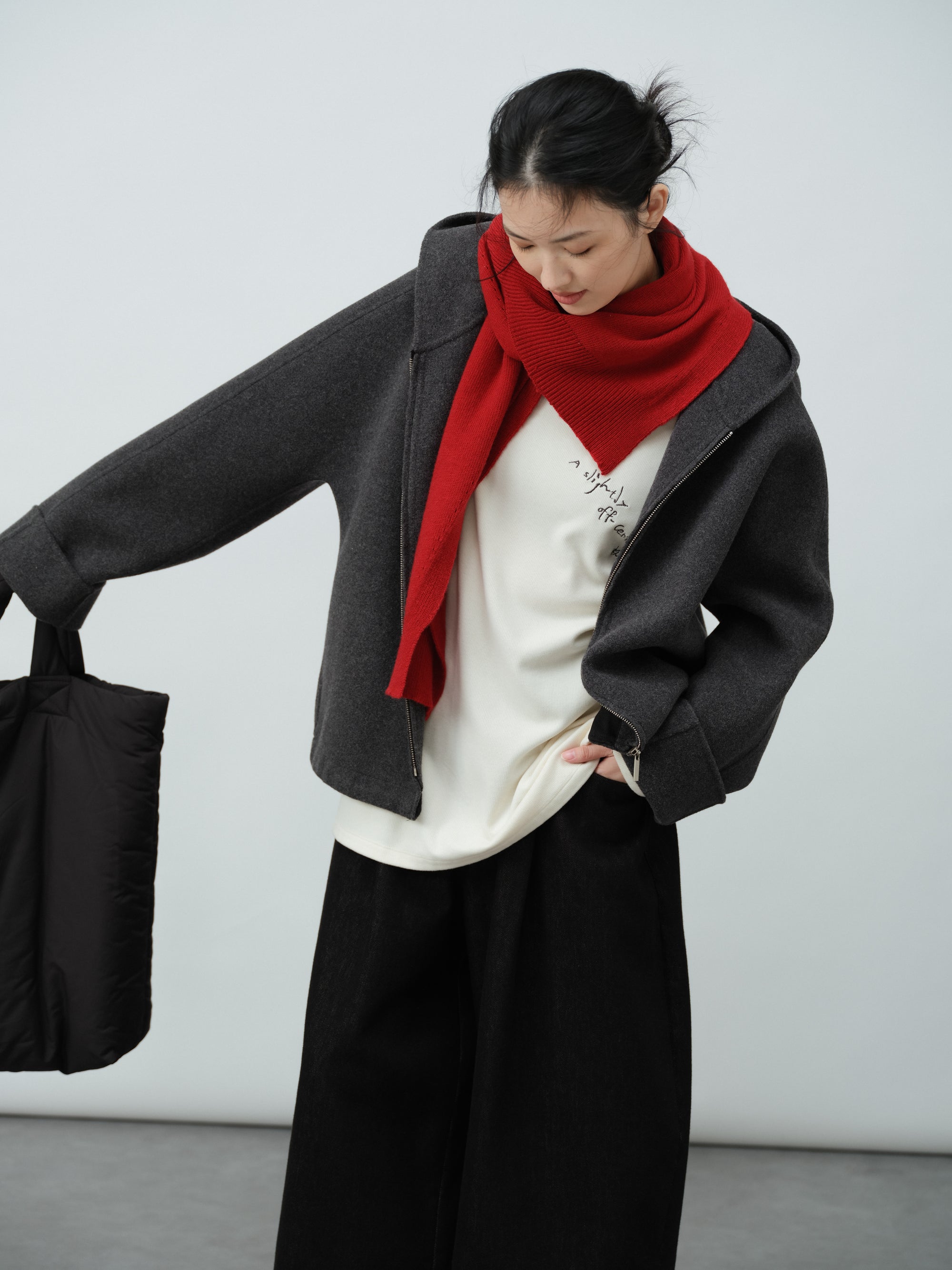 フード付きウールコート