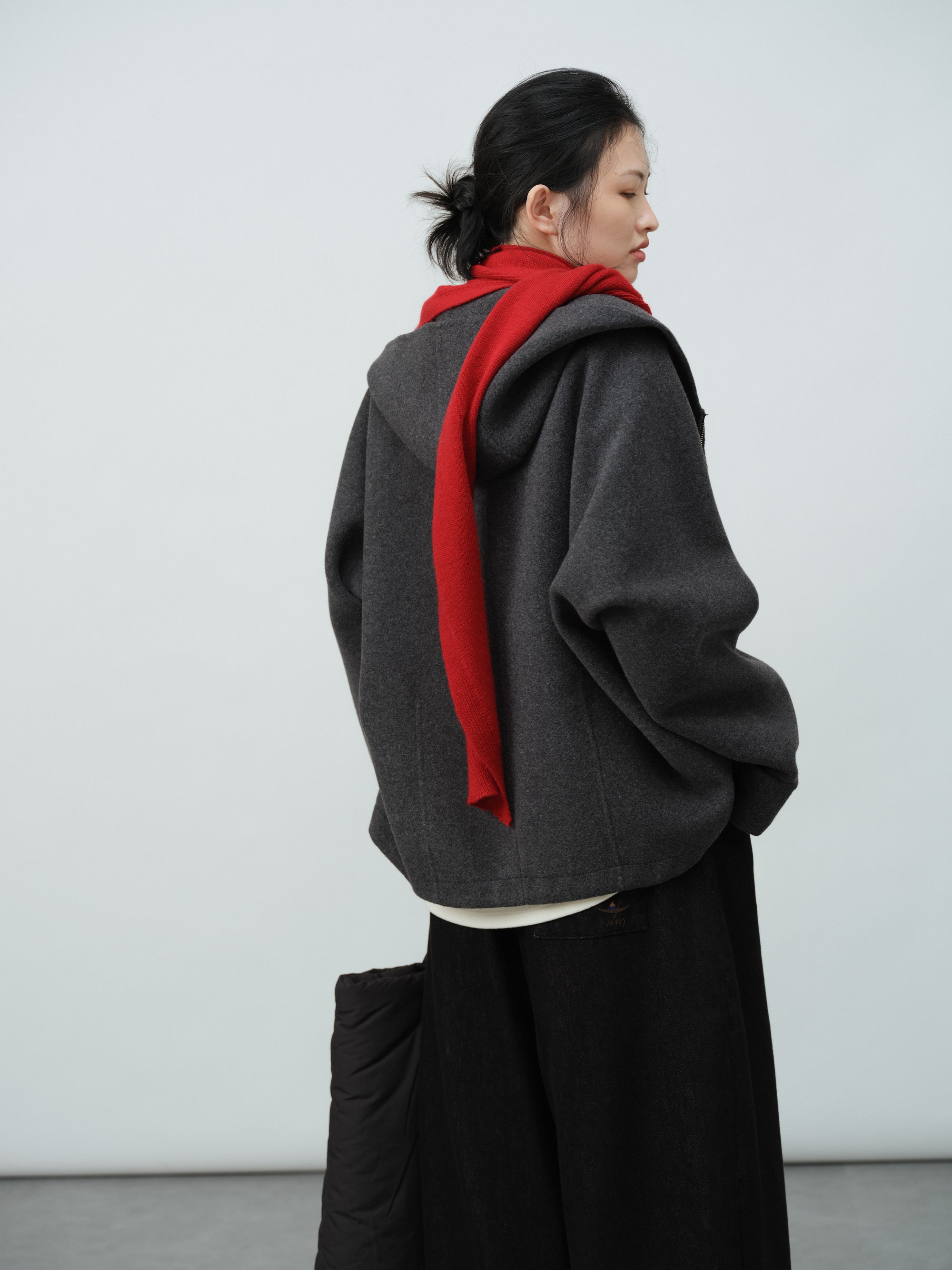 フード付きウールコート