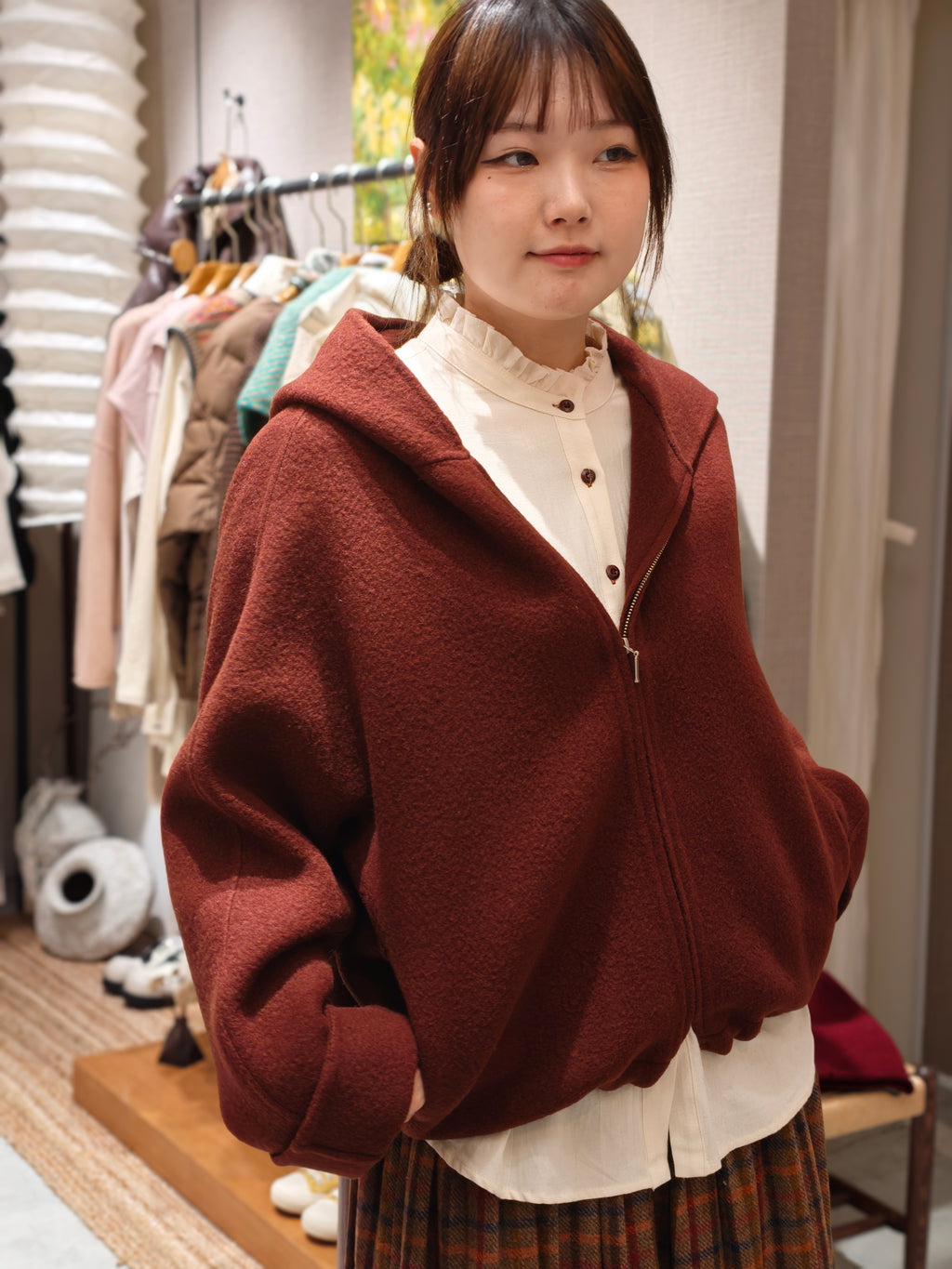 フード付きウールコート
