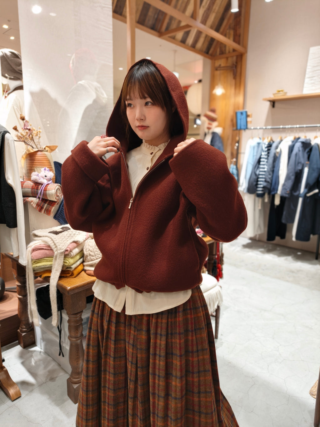 フード付きウールコート