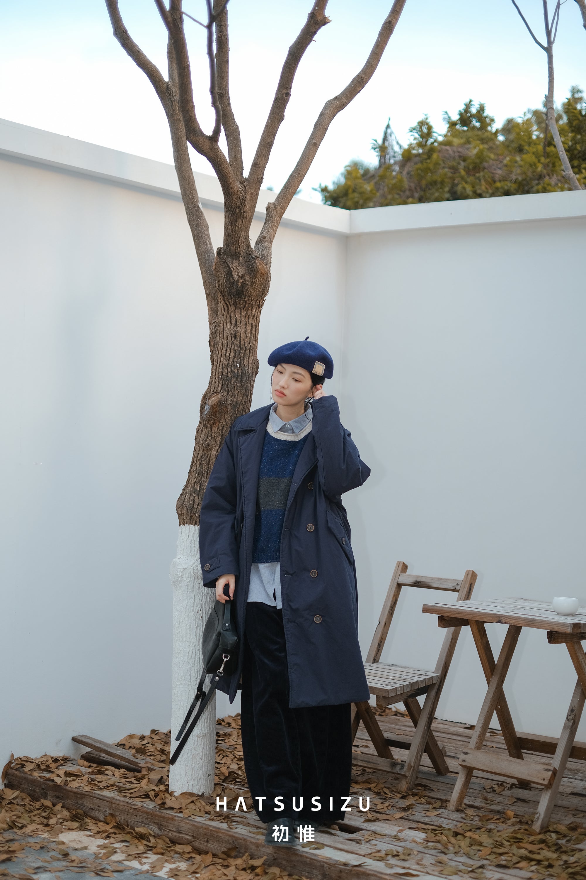 ダブルボタンロング中綿コート