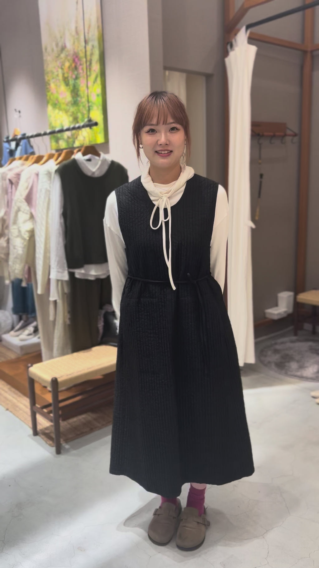 ハイネックリボン長袖Tシャツ