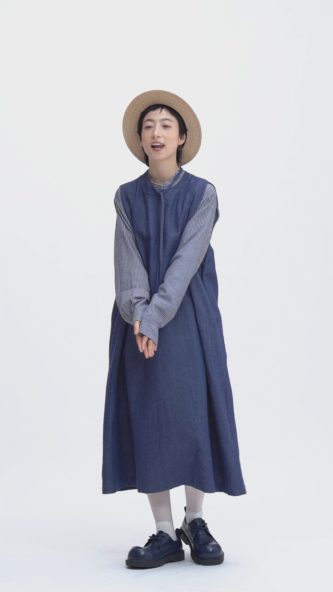 ストライプ立ち襟シャツ