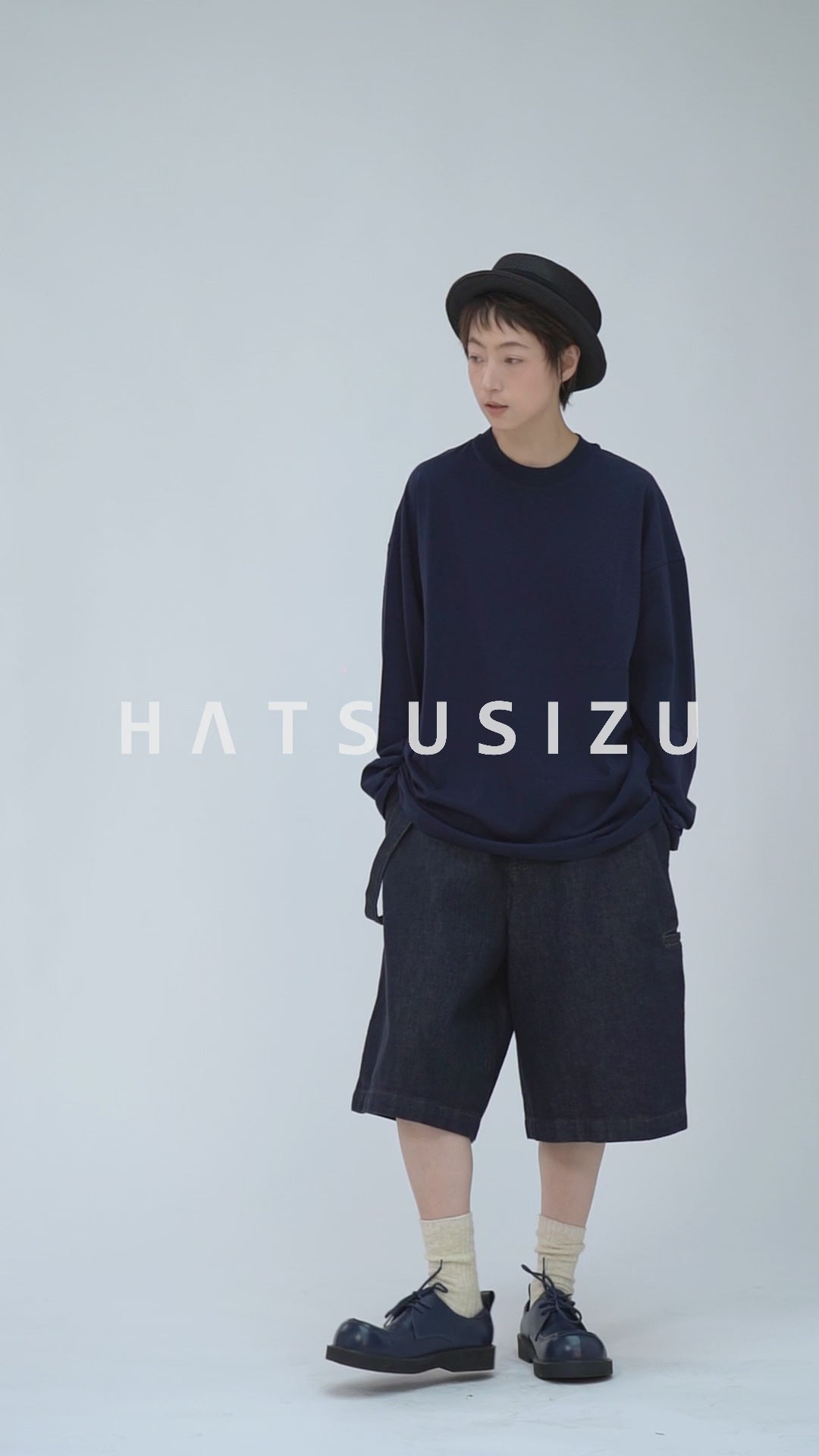 少年風デニムハーフパンツ